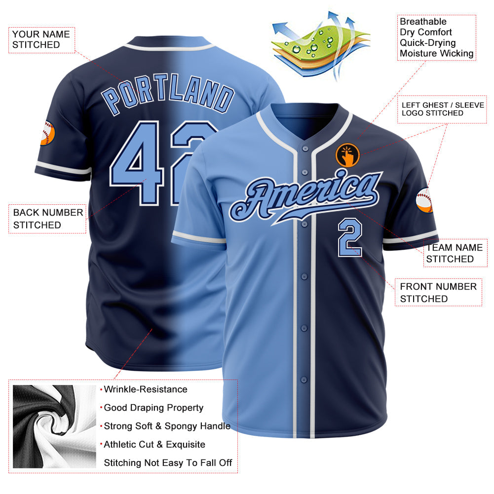 Custom Navy Light Blue-White Authentic Gradient Fashion Baseball Jersey - Sky-Custom