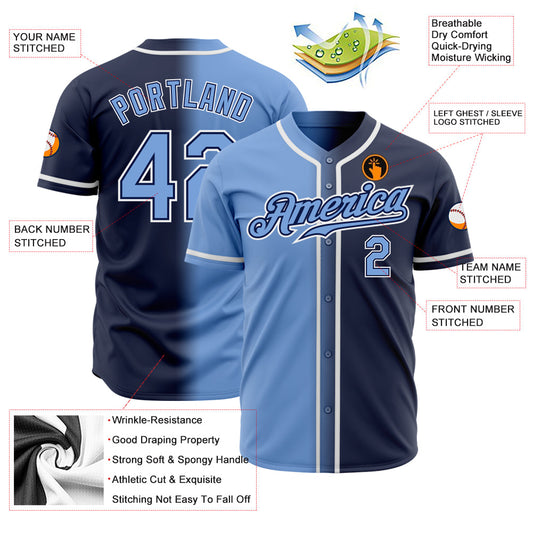 Custom Navy Light Blue-White Authentic Gradient Fashion Baseball Jersey - Sky-Custom