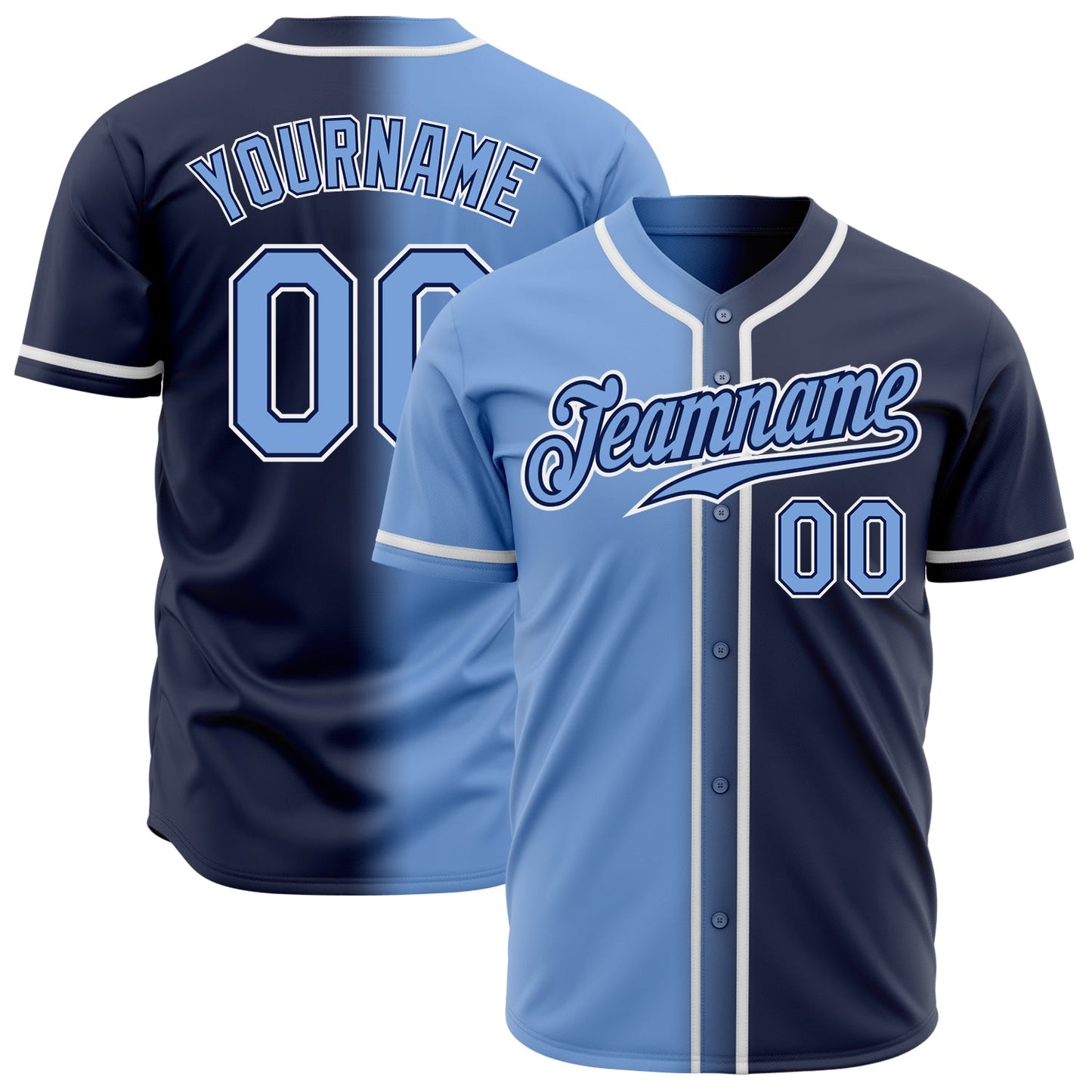 Custom Navy Light Blue-White Authentic Gradient Fashion Baseball Jersey - Sky-Custom