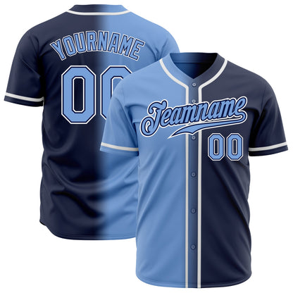 Custom Navy Light Blue-White Authentic Gradient Fashion Baseball Jersey - Sky-Custom