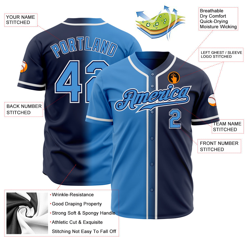 Custom Navy Powder Blue-White Authentic Gradient Fashion Baseball Jersey - Sky-Custom