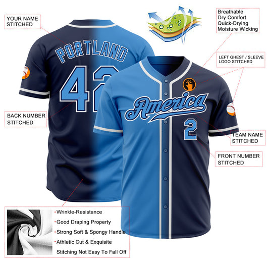 Custom Navy Powder Blue-White Authentic Gradient Fashion Baseball Jersey - Sky-Custom