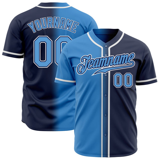 Custom Navy Powder Blue-White Authentic Gradient Fashion Baseball Jersey - Sky-Custom