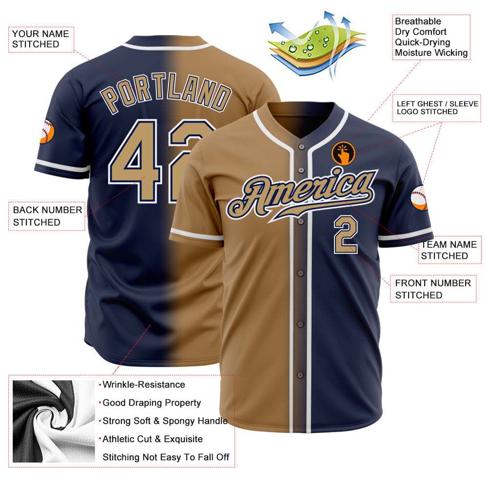 Custom Navy Old Gold-White Authentic Gradient Fashion Baseball Jersey - Sky-Custom