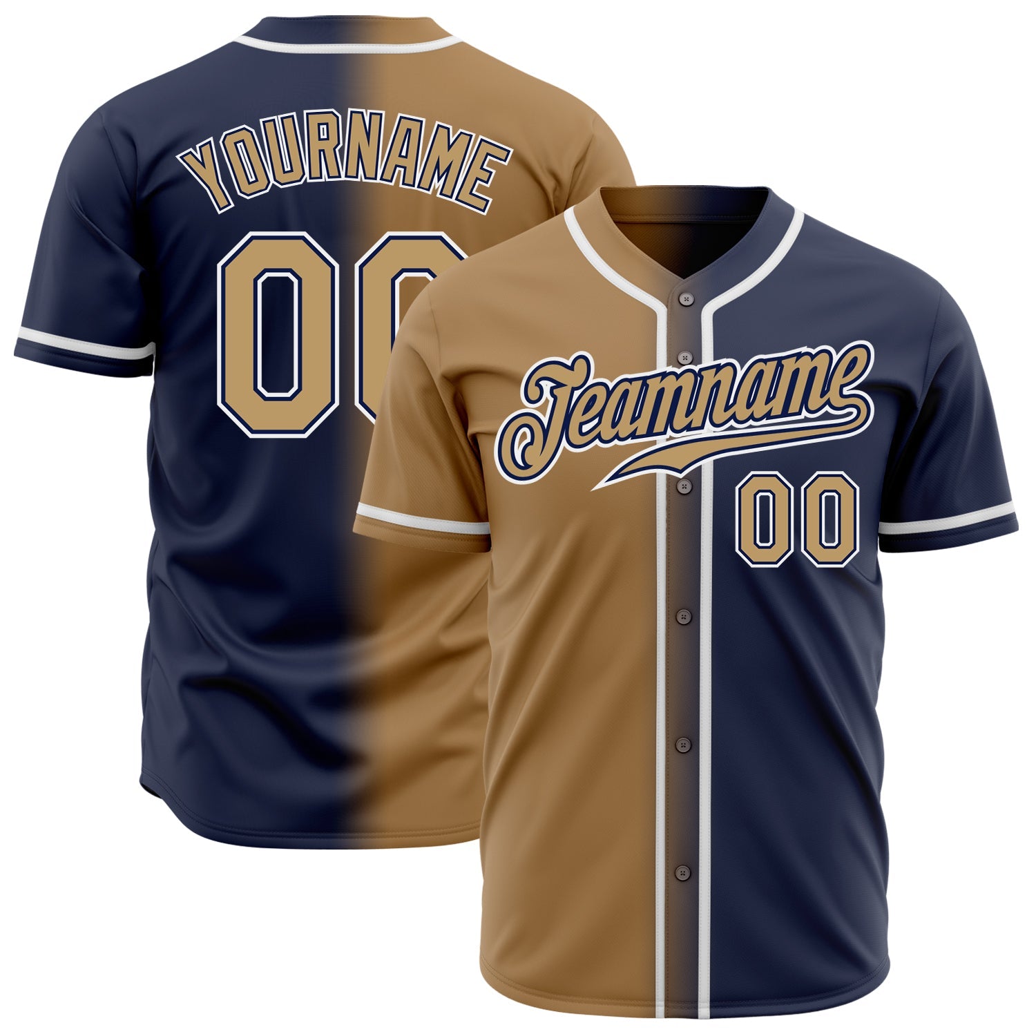 Custom Navy Old Gold-White Authentic Gradient Fashion Baseball Jersey - Sky-Custom