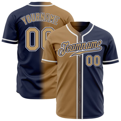 Custom Navy Old Gold-White Authentic Gradient Fashion Baseball Jersey - Sky-Custom