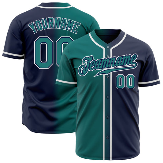 Custom Navy Teal-White Authentic Gradient Fashion Baseball Jersey - Sky-Custom