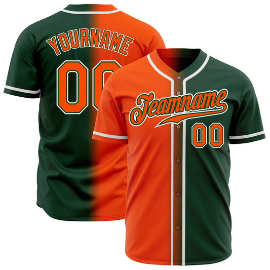 Custom Green Orange-White Authentic Gradient Fashion Baseball Jersey - Sky-Custom