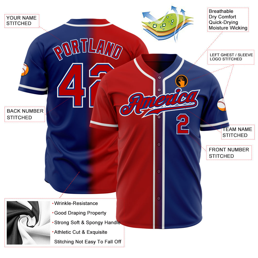 Custom Royal Red-White Authentic Gradient Fashion Baseball Jersey - Sky-Custom