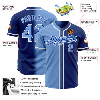 Custom Royal Light Blue-White Authentic Gradient Fashion Baseball Jersey - Sky-Custom