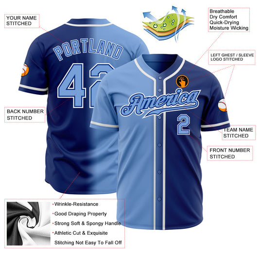 Custom Royal Light Blue-White Authentic Gradient Fashion Baseball Jersey - Sky-Custom