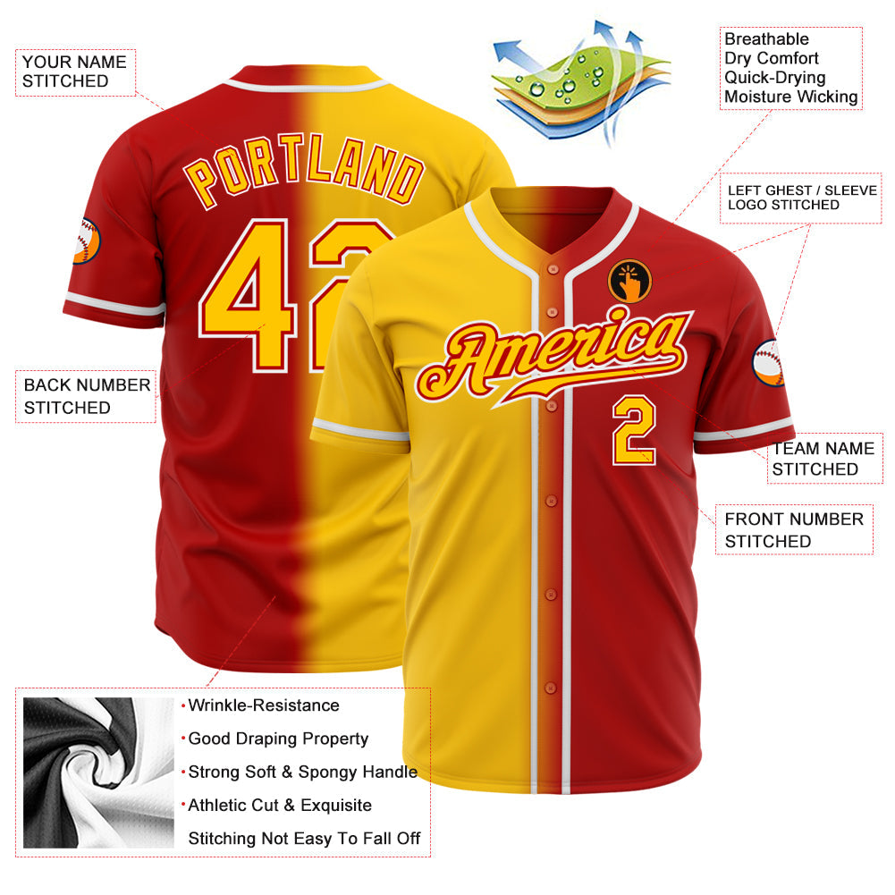 Custom Red Yellow-White Authentic Gradient Fashion Baseball Jersey - Sky-Custom