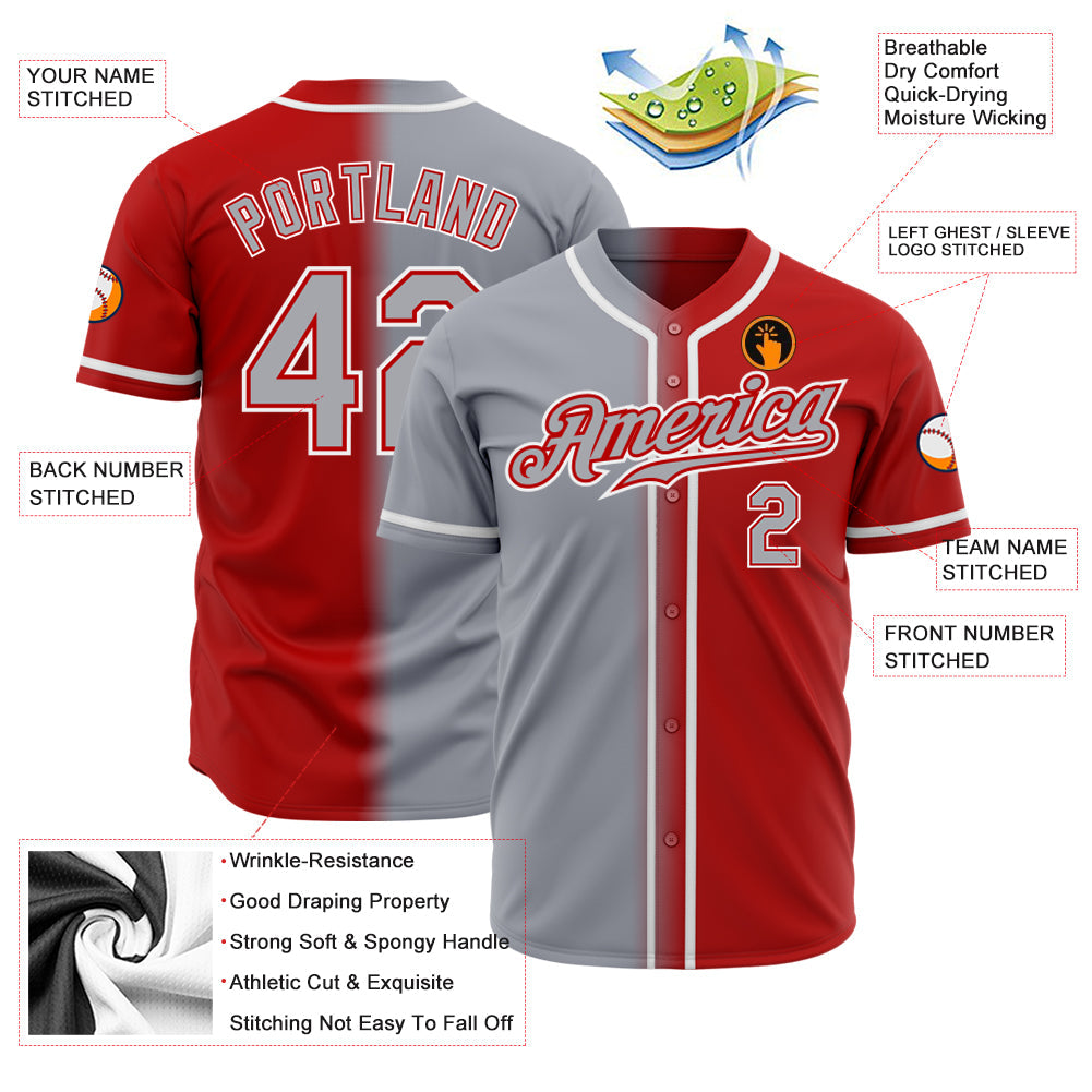 Custom Red Gray-White Authentic Gradient Fashion Baseball Jersey - Sky-Custom