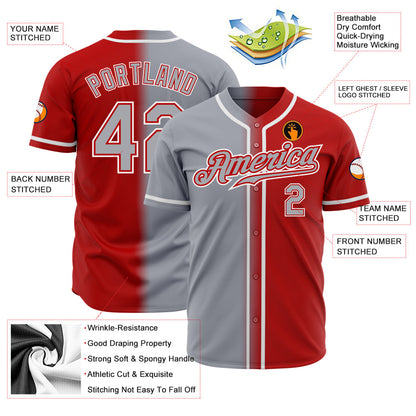 Custom Red Gray-White Authentic Gradient Fashion Baseball Jersey - Sky-Custom