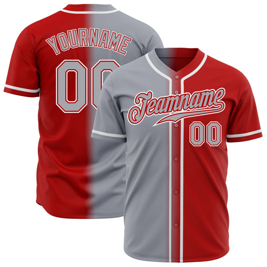 Custom Red Gray-White Authentic Gradient Fashion Baseball Jersey - Sky-Custom