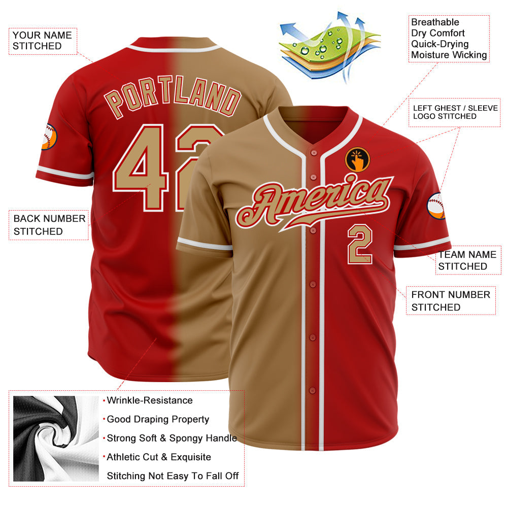 Custom Red Old Gold-White Authentic Gradient Fashion Baseball Jersey - Sky-Custom