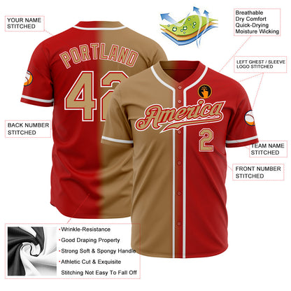 Custom Red Old Gold-White Authentic Gradient Fashion Baseball Jersey - Sky-Custom