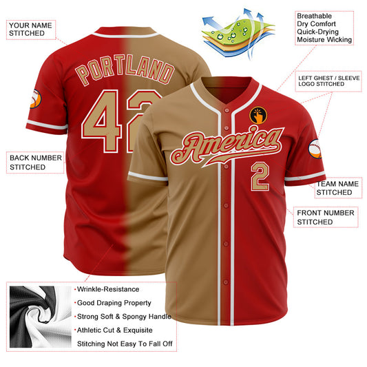 Custom Red Old Gold-White Authentic Gradient Fashion Baseball Jersey - Sky-Custom