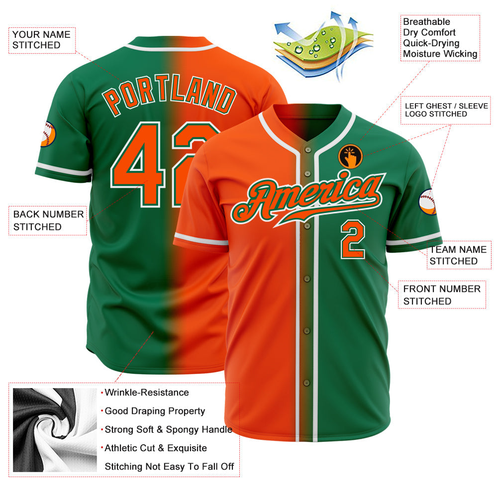 Custom Kelly Green Orange-White Authentic Gradient Fashion Baseball Jersey - Sky-Custom