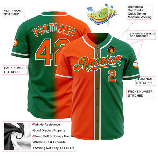 Custom Kelly Green Orange-White Authentic Gradient Fashion Baseball Jersey - Sky-Custom