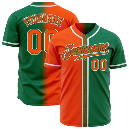 Custom Kelly Green Orange-White Authentic Gradient Fashion Baseball Jersey - Sky-Custom