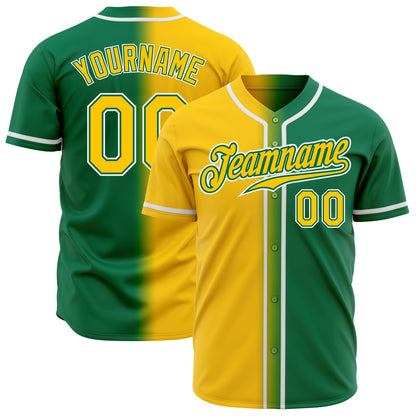 Custom Kelly Green Yellow-White Authentic Gradient Fashion Baseball Jersey - Sky-Custom