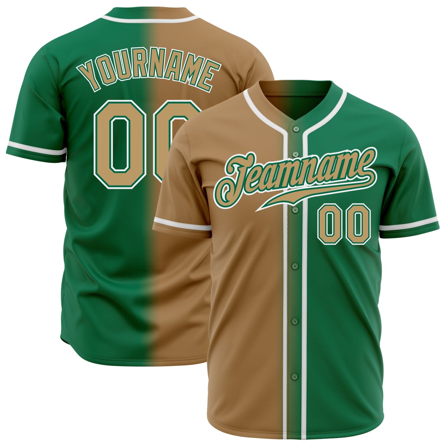 Custom Kelly Green Old Gold-White Authentic Gradient Fashion Baseball Jersey - Sky-Custom