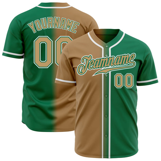 Custom Kelly Green Old Gold-White Authentic Gradient Fashion Baseball Jersey - Sky-Custom