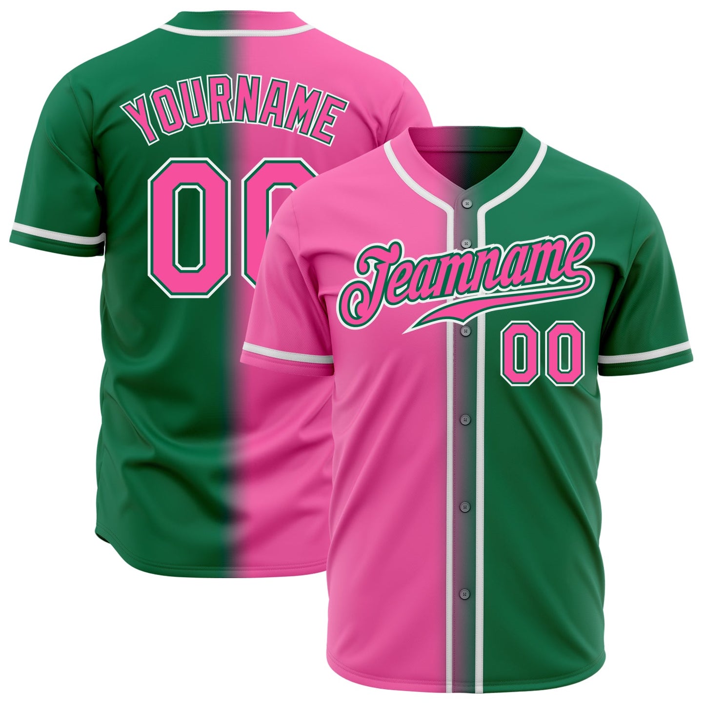 Custom Kelly Green Pink-White Authentic Gradient Fashion Baseball Jersey - Sky-Custom
