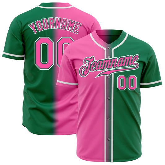 Custom Kelly Green Pink-White Authentic Gradient Fashion Baseball Jersey - Sky-Custom
