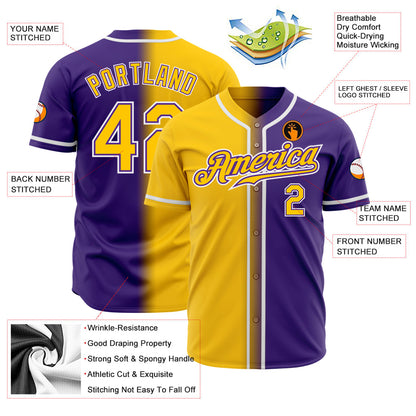 Custom Purple Yellow-White Authentic Gradient Fashion Baseball Jersey - Sky-Custom