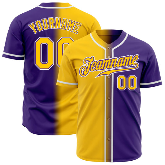 Custom Purple Yellow-White Authentic Gradient Fashion Baseball Jersey - Sky-Custom