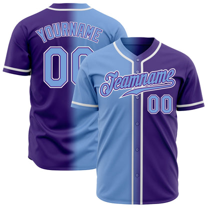 Custom Purple Light Blue-White Authentic Gradient Fashion Baseball Jersey - Sky-Custom