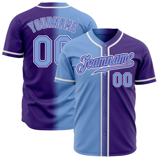 Custom Purple Light Blue-White Authentic Gradient Fashion Baseball Jersey - Sky-Custom