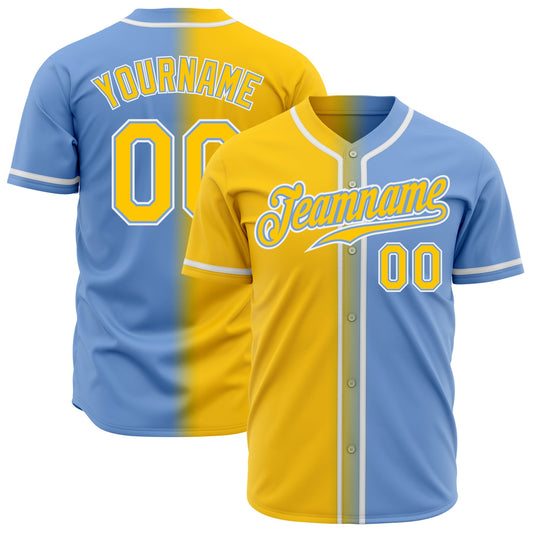 Custom Light Blue Yellow-White Authentic Gradient Fashion Baseball Jersey - Sky-Custom