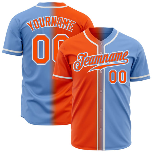 Custom Light Blue Orange-White Authentic Gradient Fashion Baseball Jersey - Sky-Custom
