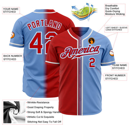 Custom Light Blue Red-White Authentic Gradient Fashion Baseball Jersey - Sky-Custom