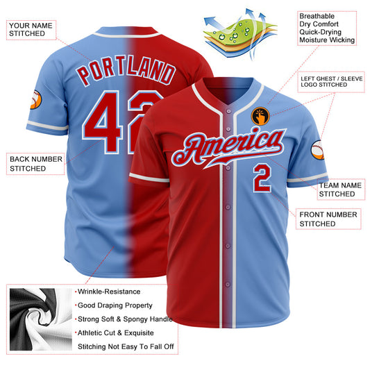Custom Light Blue Red-White Authentic Gradient Fashion Baseball Jersey - Sky-Custom