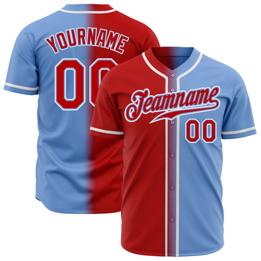 Custom Light Blue Red-White Authentic Gradient Fashion Baseball Jersey - Sky-Custom