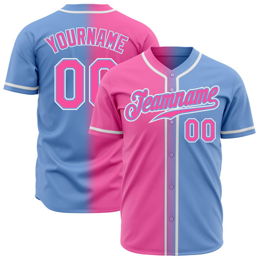 Custom Light Blue Pink-White Authentic Gradient Fashion Baseball Jersey - Sky-Custom