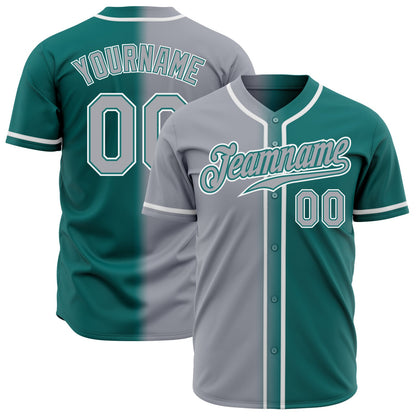 Custom Teal Gray-White Authentic Gradient Fashion Baseball Jersey - Sky-Custom