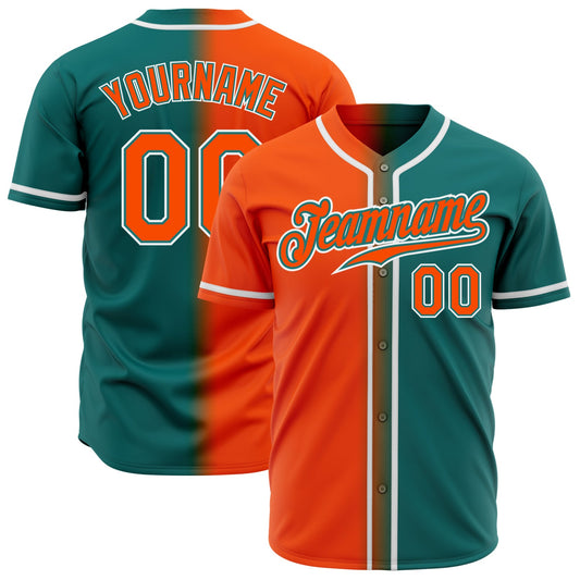 Custom Teal Orange-White Authentic Gradient Fashion Baseball Jersey - Sky-Custom