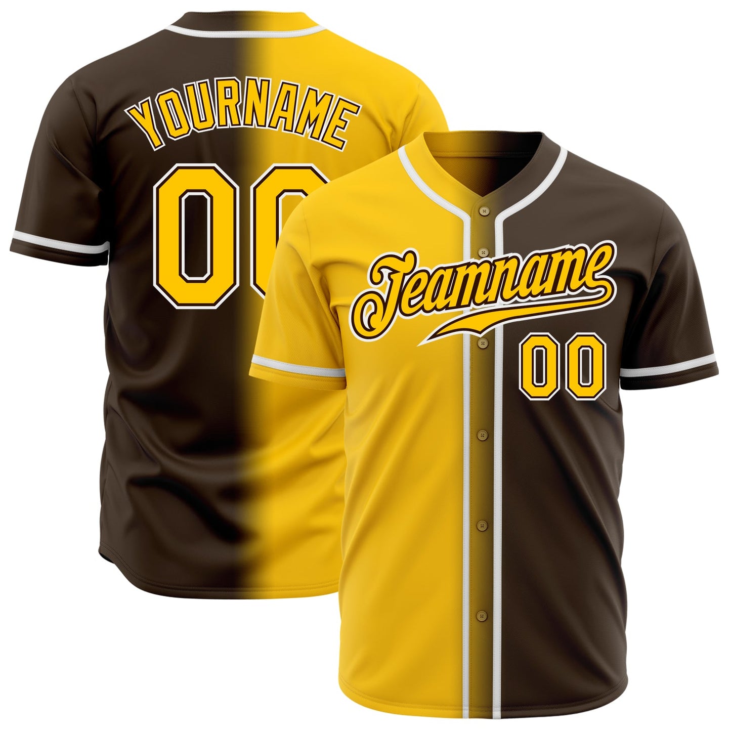 Custom Brown Yellow-White Authentic Gradient Fashion Baseball Jersey - Sky-Custom