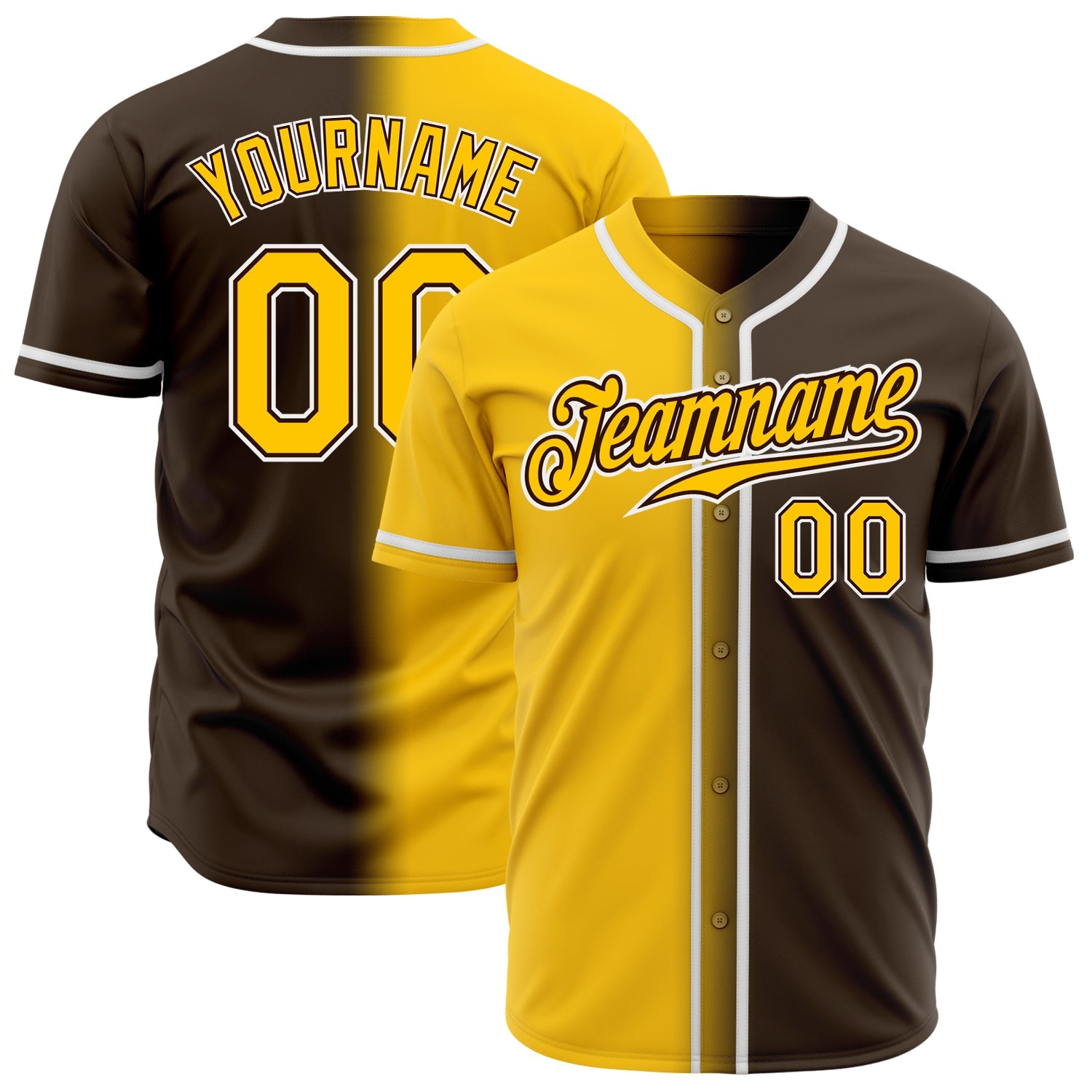 Custom Brown Yellow-White Authentic Gradient Fashion Baseball Jersey - Sky-Custom