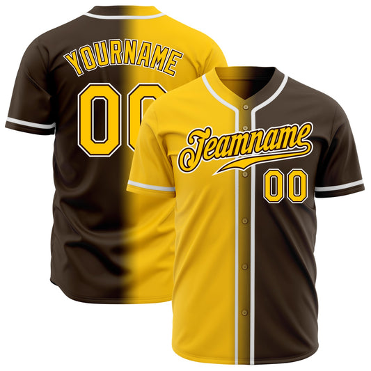 Custom Brown Yellow-White Authentic Gradient Fashion Baseball Jersey - Sky-Custom