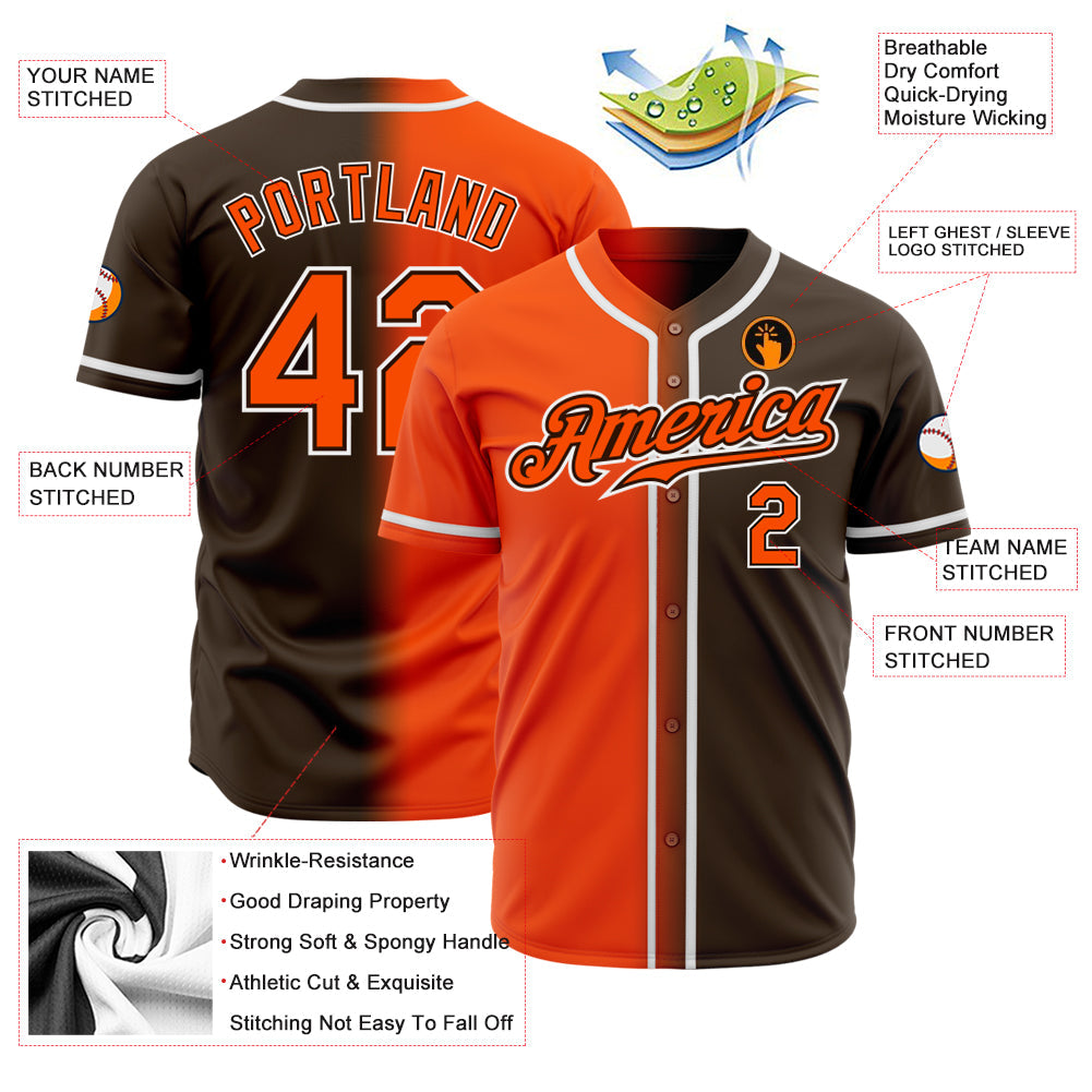 Custom Brown Orange-White Authentic Gradient Fashion Baseball Jersey - Sky-Custom