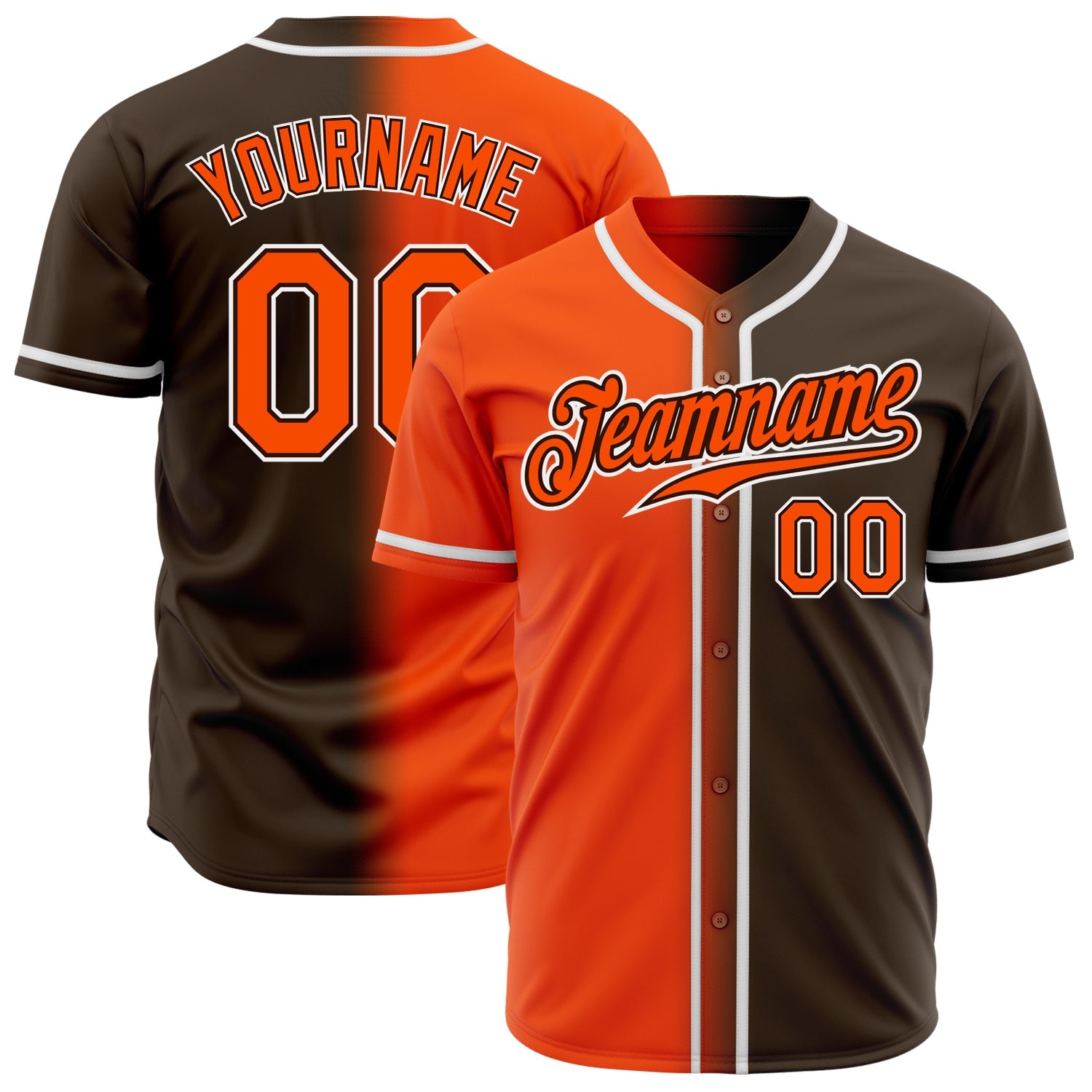 Custom Brown Orange-White Authentic Gradient Fashion Baseball Jersey - Sky-Custom
