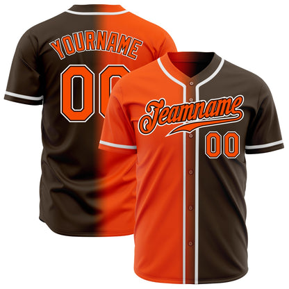 Custom Brown Orange-White Authentic Gradient Fashion Baseball Jersey - Sky-Custom