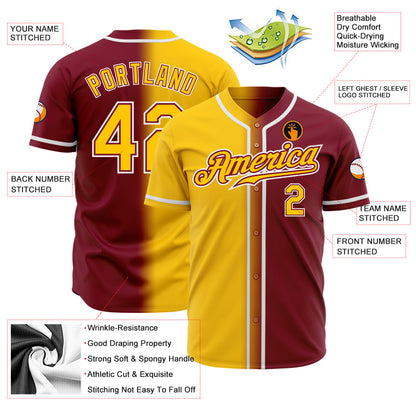 Custom Crimson Yellow-White Authentic Gradient Fashion Baseball Jersey - Sky-Custom