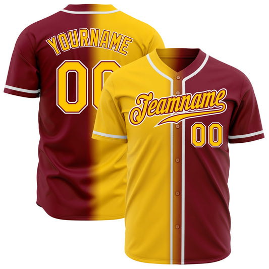Custom Crimson Yellow-White Authentic Gradient Fashion Baseball Jersey - Sky-Custom